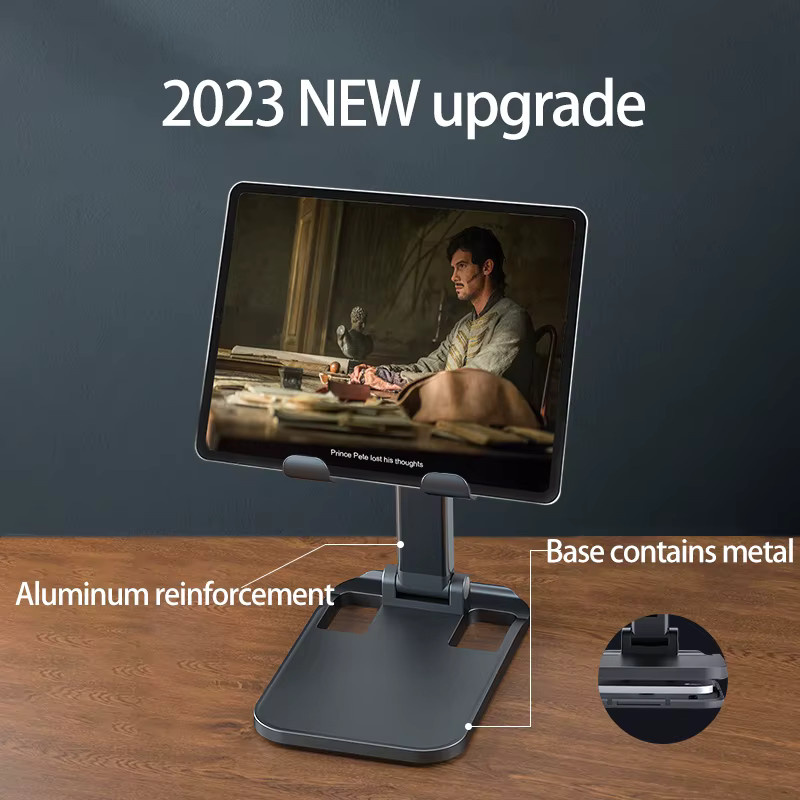 Tragbarer faltbarer Schreibtisch-Handyhalter und Tablet-Ständer in Schwarz für iPhone, Huawei und Xiaomi - Bild 4