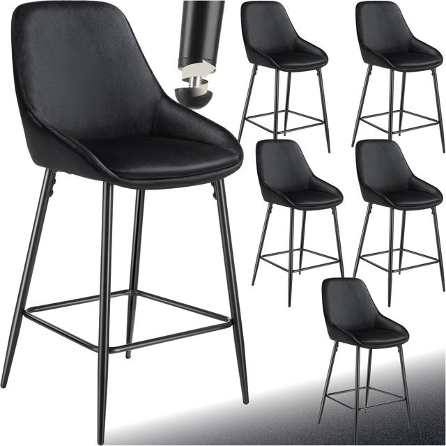 tectake Siera Thekenstuhl 6er Set gepolstert mit Samtoptik und Fußstütze Schwarz B/T/H: 49 x 54 x 100 cm - Bild 1