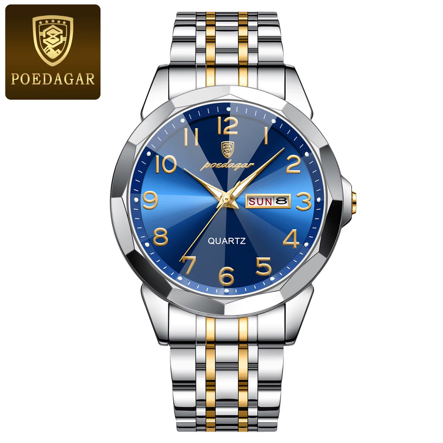 POEDAGAR Armbanduhr Quarz, Edelstahl, Blau, Herren - Bild 7