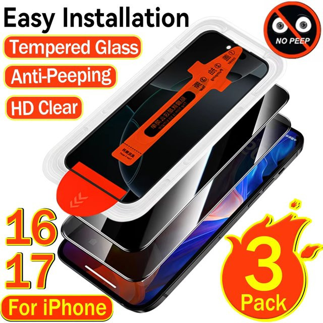 3er-Set Anti-Spionage Sichtschutzfolie für iPhone 11 bis iPhone 17 Pro Max mit staubfreier Installation, transparent - Bild 1