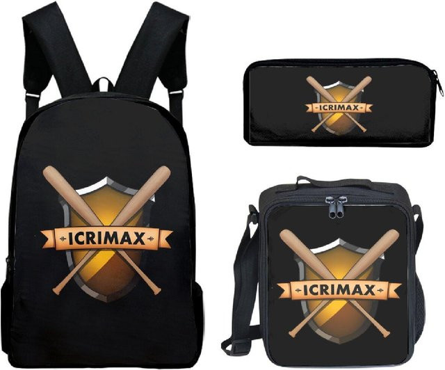 Icrimax 3-teiliges Cartoon Rucksack-Set für Jungen und Mädchen mit Schultasche, Brotdose und Federmäppchen in Schwarz - Bild 1
