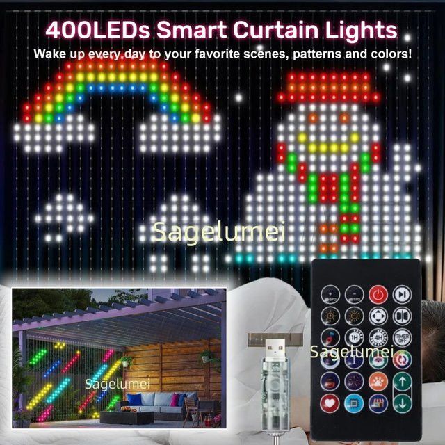 SAGE LU MEI Smart Vorhang Lichterkette mit 400 RGB LEDs und Bluetooth App-Steuerung für Musik-Display und Fensterdekoration - Bild 1