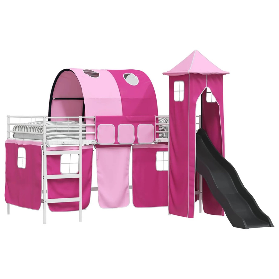vidaXL Kinderloftbett aus Metall in Weiß und Rosa mit Hausrahmen - Bild 2