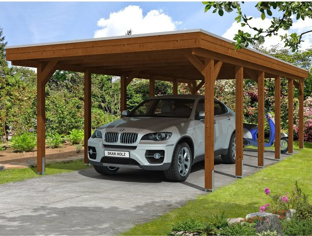 Skan Holz Carport Friesland in Nussbaum Braun B: 397 cm, T: 860 cm, H: 241 cm - Bild 1