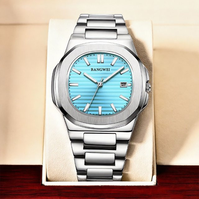 LIGE Armbanduhr Edelstahl, Quarz, Eckig, Silber, Herren - Bild 1