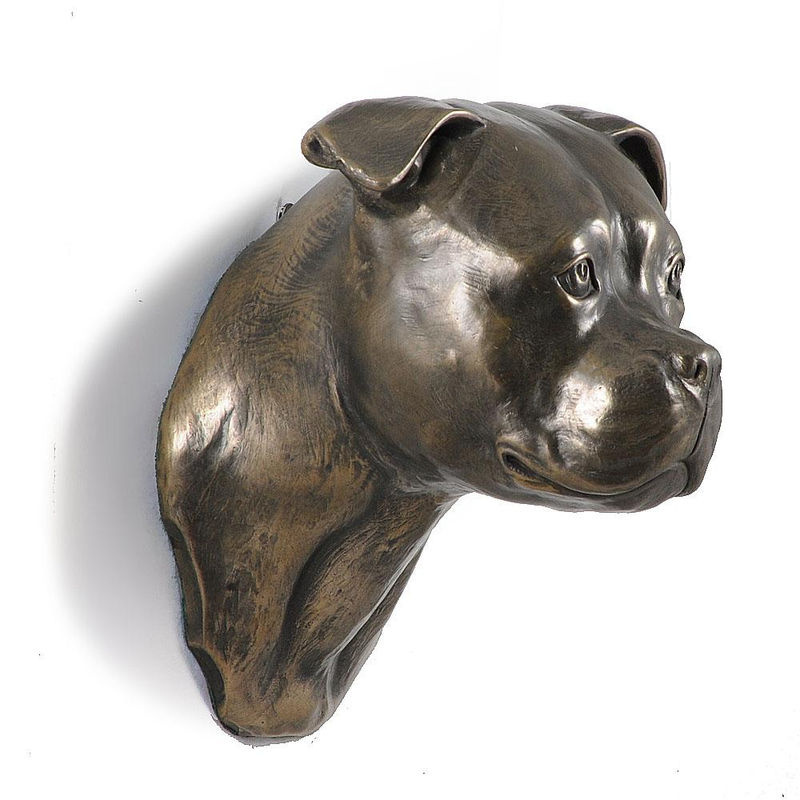 Art-Dog American Staffordshire Terrier Amstaff Wanddeko Hängende Hundebüste in Braun aus Kunstharz und Metall - Bild 6