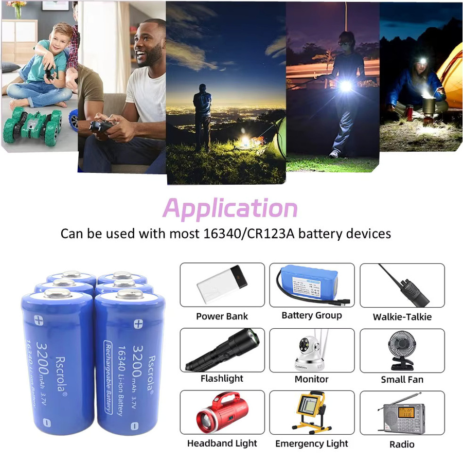 Rscrola Wiederaufladbare 16340 Li-Ionen-Batterie mit Ladegerät, 3200 mAh, 3 V, Blau, passend für Arlo VMC3030 Security Devices - Bild 5