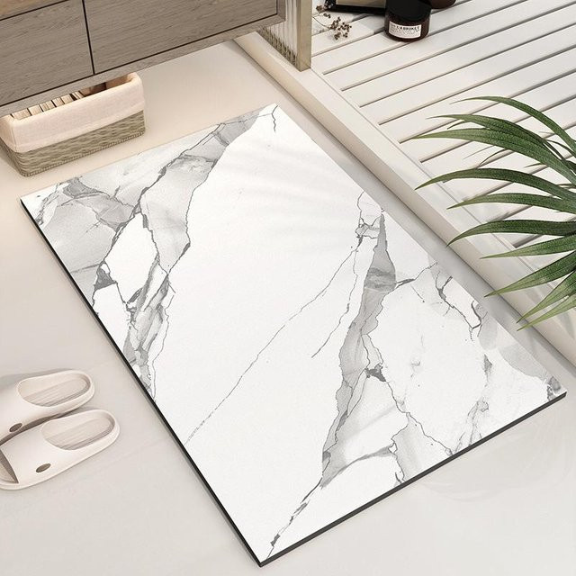 Rutschfeste Badezimmer Matte von Yiran Furniture aus absorbierendem Kieselgur-Technikgewebe, Farbe: Weiß, B/T: 50 x 30 cm - Bild 1
