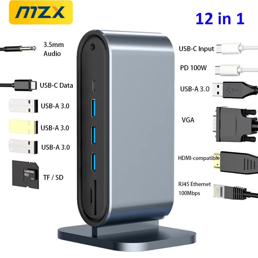MZX 12-in-1 USB-C Dockingstation Typ-C Hub mit HDMI, Ethernet/LAN und USB-Adapter für deinen Laptop - Bild 2