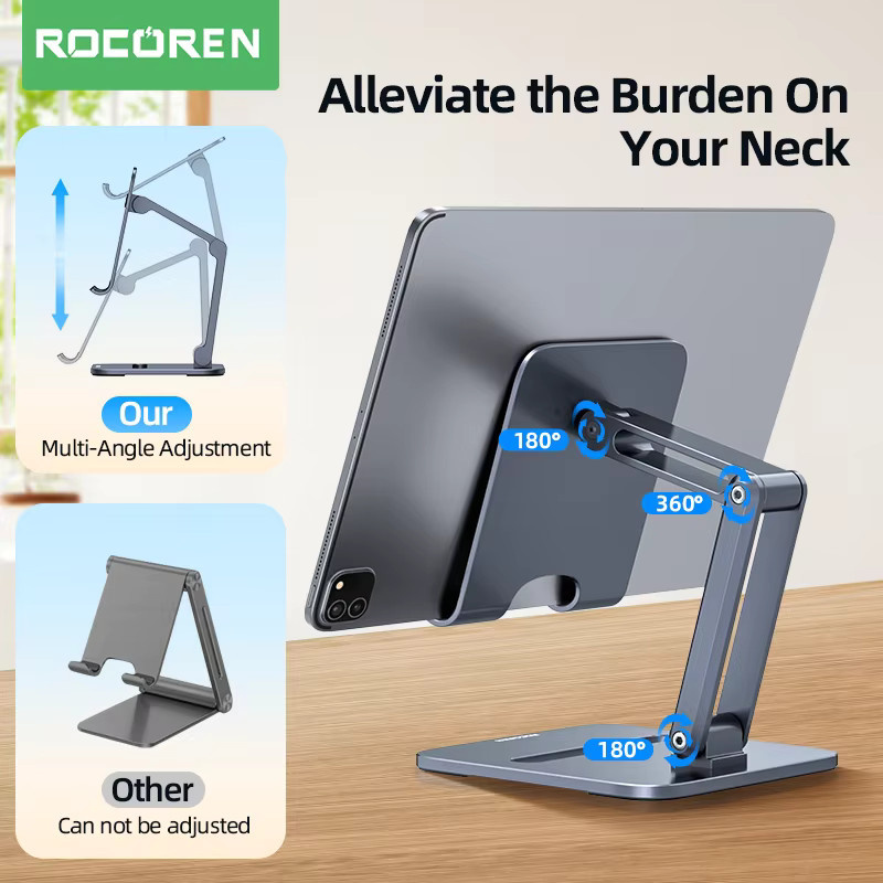 Rocoren Faltbarer Metall-Handyhalter und Tablet-Ständer für iPhone und iPad in Grau - Bild 2