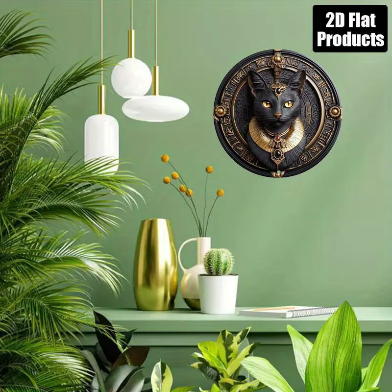 Potdemiel Retro-Wandkunstschild aus Aluminium mit Katzenmotiv in Schwarz und Gold, rund, Durchmesser: 20,32 cm - Bild 6