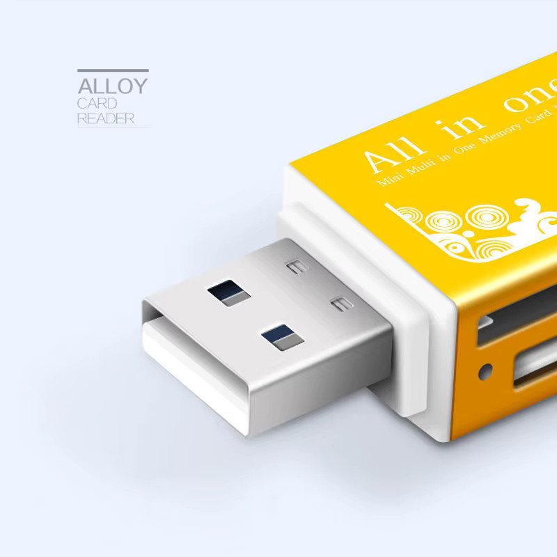 OULLX Speicherkartenadapter aus Legierung mit 4 USB 2.0 Ports für Micro SD, TF, M2, MS, Pro Duo, MMC und SDHC in Gold mit LED-Anzeige - Bild 3