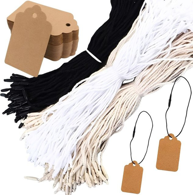 200 Stück YMY Preisschilder aus Kraftpapier mit schwarzen Polyester-Lanyards und beschreibbaren Etiketten - Bild 1