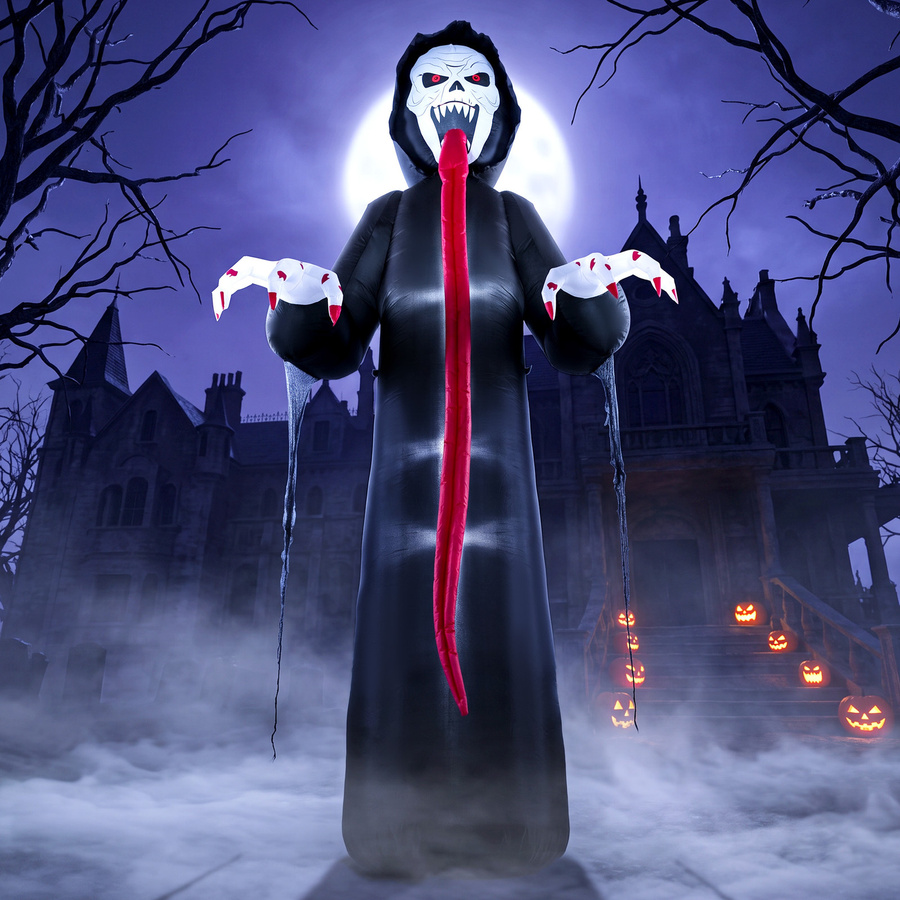 Outsunny Aufblasbares Halloween-Skelett mit LED-Beleuchtung und langer Zunge, Halloweendekoration für Garten, Hof sowie Innen- und Außenbereich, Höhe: 310 cm - Bild 2