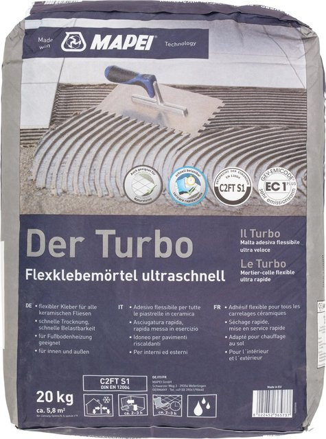 Mapei Turbo Flexmörtel schnell C2FT S1 in Grau, 20 kg - Bild 1