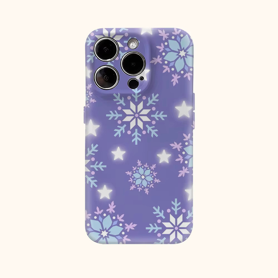 Lila Handyhülle mit Sternen und Schneeflocken für Apple iPhone 17 Pro Max Plus 16 15 14 13 12 11 mit doppellagiger Rückseite - Bild 2