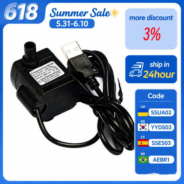 Gaqqee Bürstenlose USB Micro Tauchpumpe für Aquarium und Teich, 3W, Schwarz - Bild 1