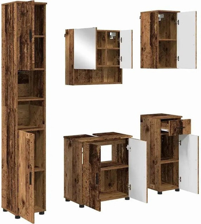 vidaXL Badezimmermöbel-Set 5-teilig in Braun aus Holz und Metall im modernen Design mit LED-Beleuchtung und Spiegelschrank