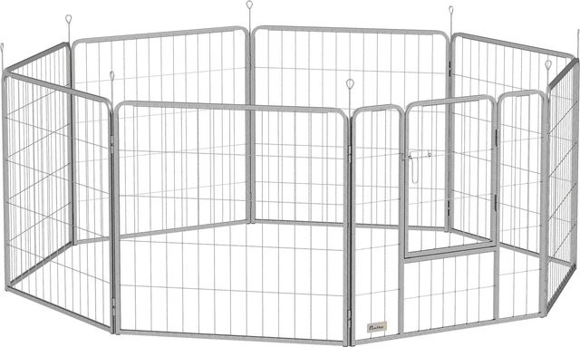 PawHut Welpenauslauf aus Stahl in Silber, 8-teiliges Freilaufgehege für Hunde, Meerschweinchen und Kaninchen, B/H/L: 80 x 80 x 240 cm, Aosom - Bild 1