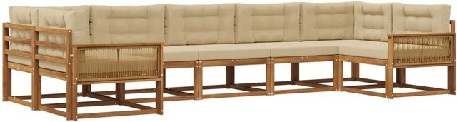 vidaXL Outdoor-Sofagarnitur in L-Form aus massivem Akazienholz mit Kissen in Natur und Beige - Bild 1