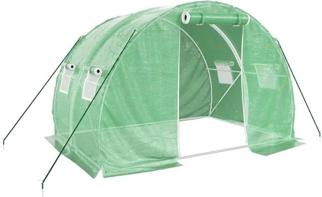 vidaXL Gewächshaus aus verzinktem Stahl in Grün mit PE-Abdeckung und Netzfenstern, B/T/H: 3 x 2 x 2 m - Bild 1