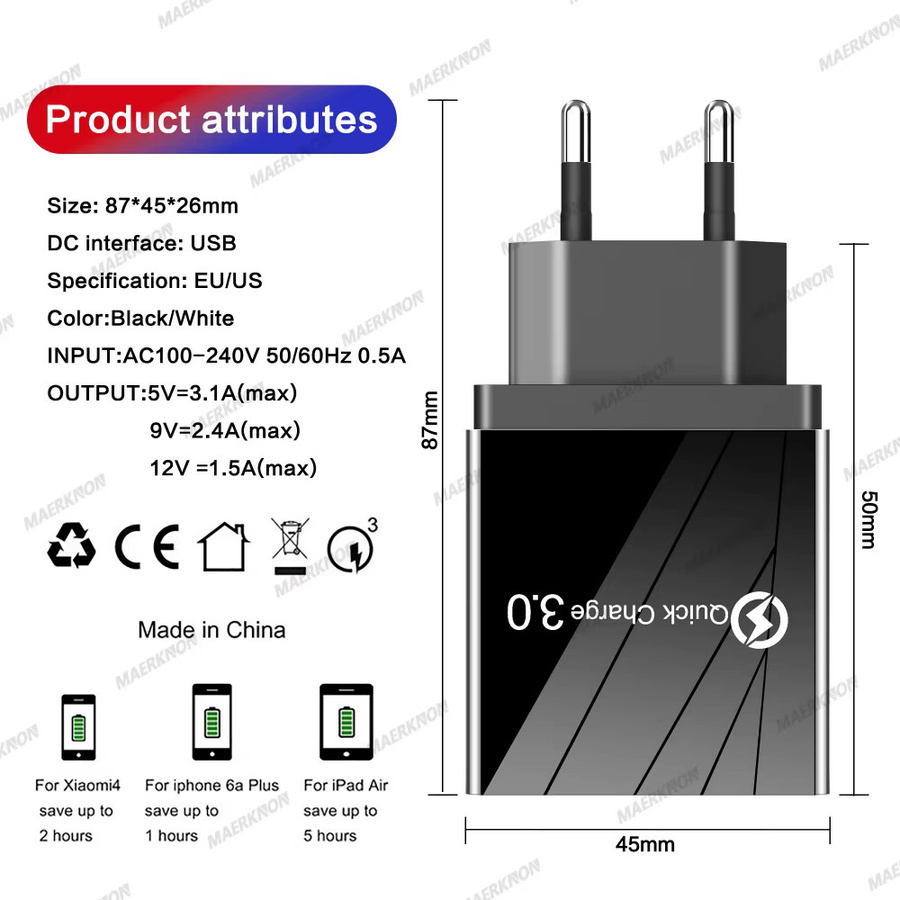 4-Port USB Schnellladegerät 3,1 A Netzteil mit Überlast- und Kurzschlussschutz in Schwarz - Bild 4