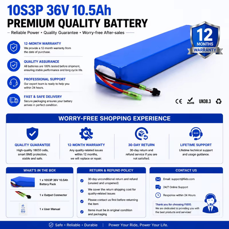 FIIDO Ersatzakku 36V Lithium-Ionen-Akku 14Ah für faltbare Elektrofahrräder D1 D2 D2S D4S mit 15A BMS in Blau - Bild 8