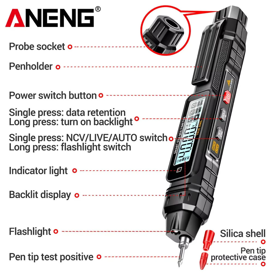 ANENG A3005 Digitales Multimeter in Stiftform mit berührungsloser AC/DC-Spannungsmessung, Ohm- und Diodentester - Bild 4