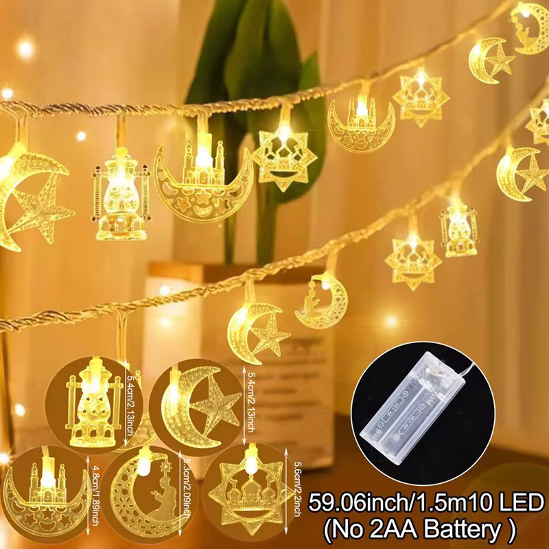 LED Lichterkette mit Stern und Mond für Ramadan und Eid Mubarak Dekoration, 1,5 m Länge, 10 LEDs - Bild 2