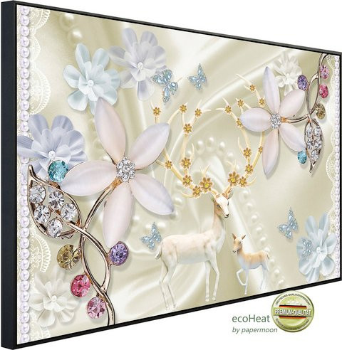papermoon EcoHeat Infrarotheizung mit Blumenmuster in Gold und Weiss mit Matt-Effekt - Bild 1