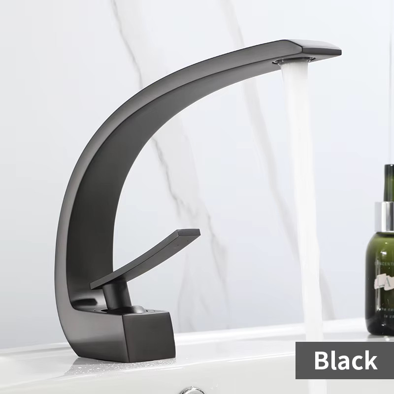 AOGUTU Waschtischarmatur Einhebelmischer in Schwarz/Gold mit Wasserfall-Funktion für dein Badezimmer - Bild 2