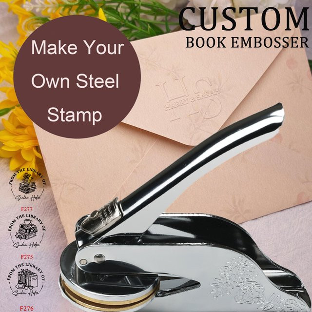 Personalisierter Buch-Embosser aus Metall in Silber als individueller Ex Libris Bibliotheksstempel - Bild 1