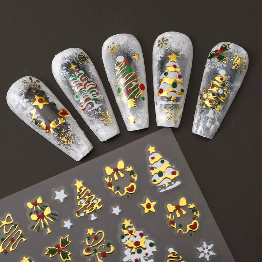 Goldene Weihnachts-Nagelaufkleber, holografisches Laser-Design, Unisex - Bild 2