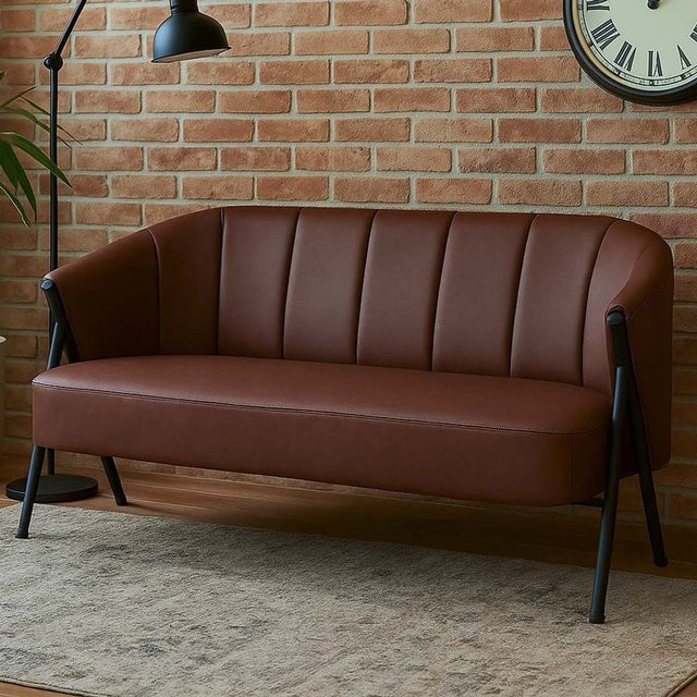 MCW 2er-Sofa P30 Zweisitzer im Industrial Design mit Kunstleder und Metallgestell in Rot - Bild 1