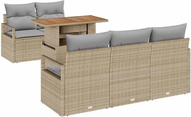 vidaXL Garten-Sofa-Set 6-teilig mit Kissen in Beige und Grau aus Poly-Rattan und pulverbeschichtetem Stahl - Bild 1