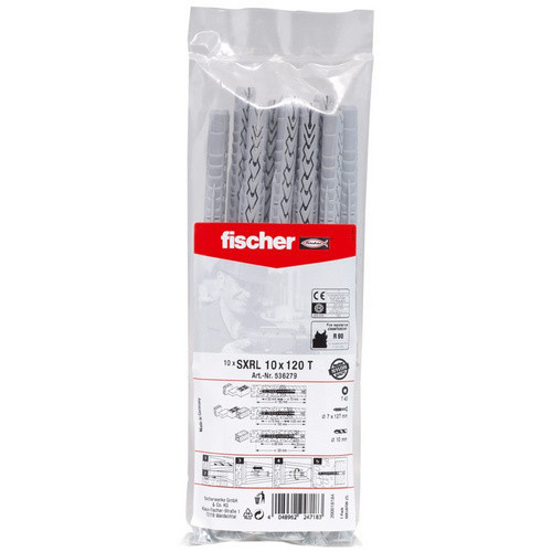 Fischer SXRL Langschaftdübel Universal-Nylon Dübel mit Schrauben, Farbe: Grau, Durchmesser: 10 mm, Länge: 120 mm - Bild 2