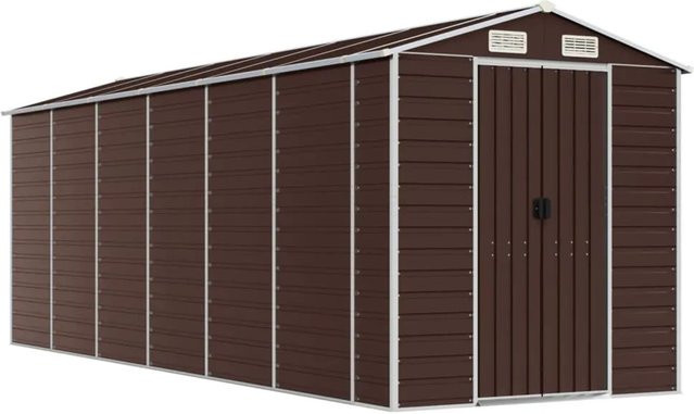 vidaXL Gerätehaus aus verzinktem Stahl in Braun mit Schrägdach und Lüftungsöffnungen, B/T/H: 555 x 191 x 198 cm - Bild 1