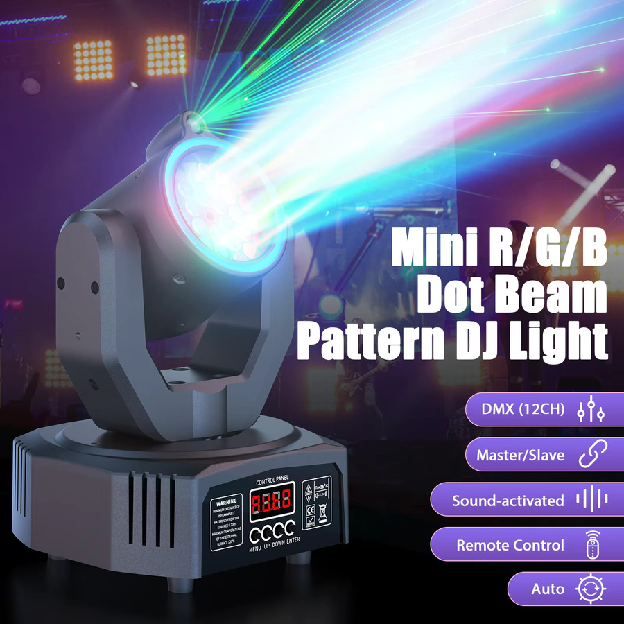 U'King Mini Moving Head RGB DMX Bühnenlicht mit Strahlmuster und Strobe Effekt in Schwarz und Multicolour - Bild 2
