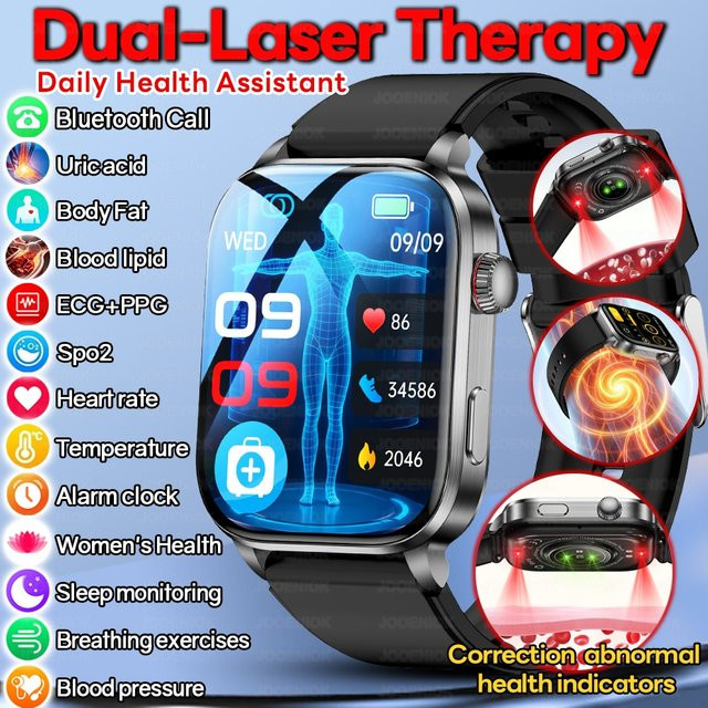 ChiBear Smartwatch mit Lasertherapie und EKG-Überwachung für Männer und Frauen, Bluetooth-Anruf, Schwarz oder Rot - Bild 1