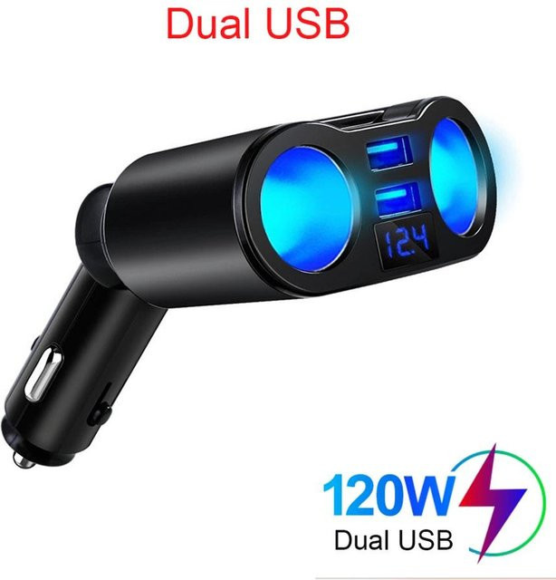 YJMP Auto Steckdose Splitter Ladegerät mit Dual USB und USB-C PD20W QC3.0 Schnellladung 60W für 12V-24V in Blau - Bild 1