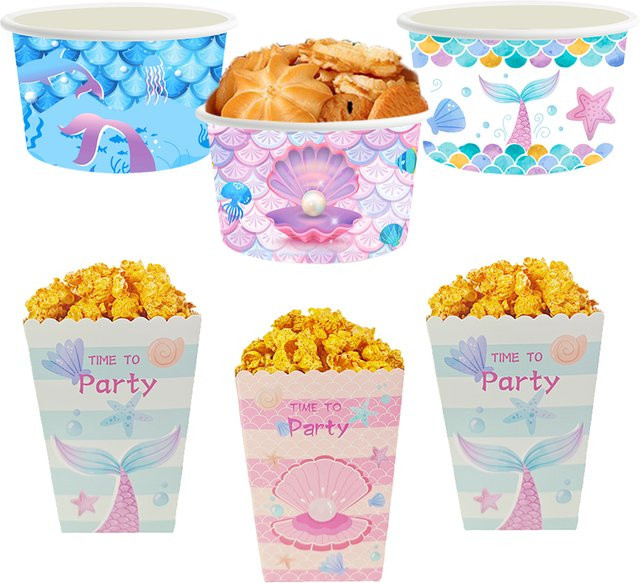 Popcornbox Snackschale mit Meerjungfrauen-Muster aus Papier für Mädchen-Geburtstagspartys und Babypartys - Bild 1