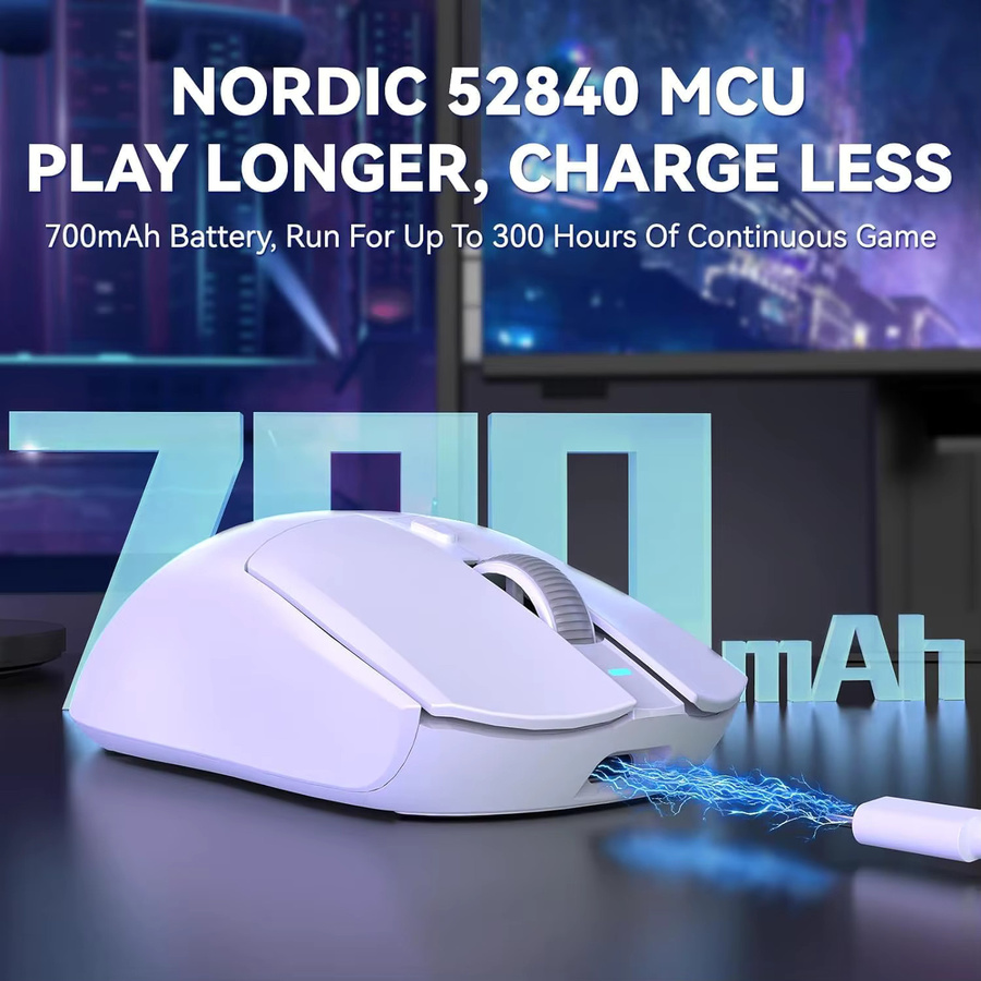 A.JAZZ AJ139 G Pro 4K kabellose Gaming-Maus in Weiß, ultraleicht 59 g, Dual-Mode mit 2,4 GHz-Empfänger und bis zu 26.000 DPI, ergonomisches Design - Bild 5