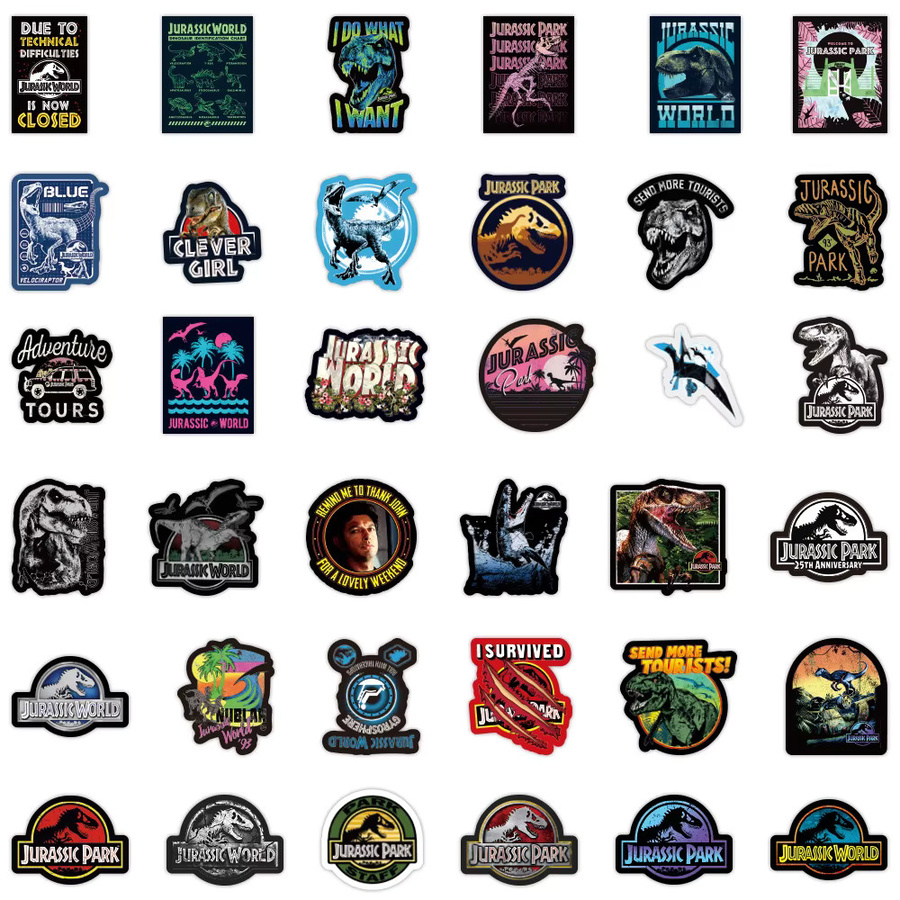Jurassic Park Dinosaurier Graffiti Aufkleber Set in Multicolor für DIY Möbel und Dekoration, 50 Stück - Bild 2