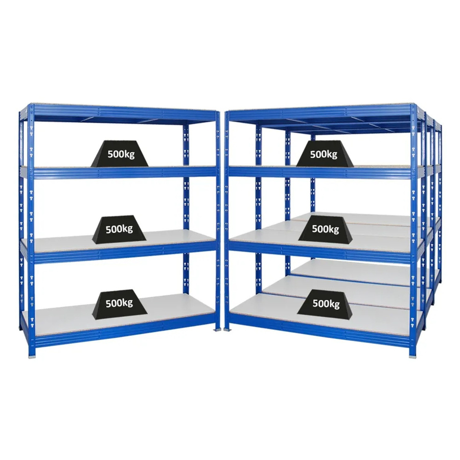 4er-Set PROREGAL Rhino Profi Schwerlastregal mit 4 Melamin-Ebenen, Blau, H x B x T: 180 x 160 x 60 cm - Bild 2