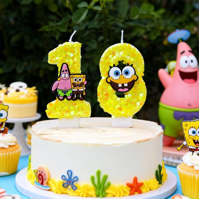 Potdemiel SpongeBob Themen-Geburtstagskerzen aus Aluminium in Gelb für Kinderfeste - Bild 1