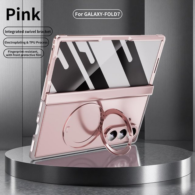 Samsung Galaxy Z Fold 7 Handycase in Pink mit magnetischem Ständer und gehärtetem Glas Displayschutz - Bild 1