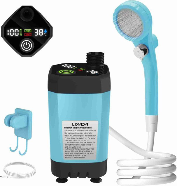 Lixada Tragbare Camping-Duschpumpe Outdoor-Duschset in Blau - Bild 1