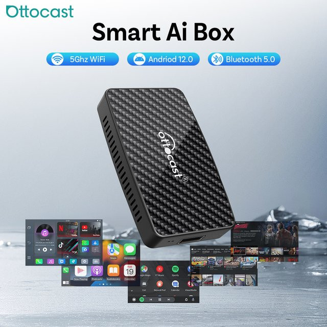 OTTOCAST Play2 Video Pro Carplay Ai Box Wireless Android Auto Adapter mit YouTube und Netflix in Schwarz - Bild 1