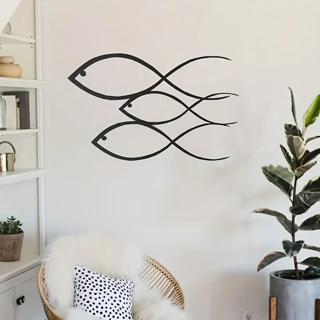CIFBUY Metall-Wandkunst Fisch in Schwarz als maritime Wanddekoration - Bild 1