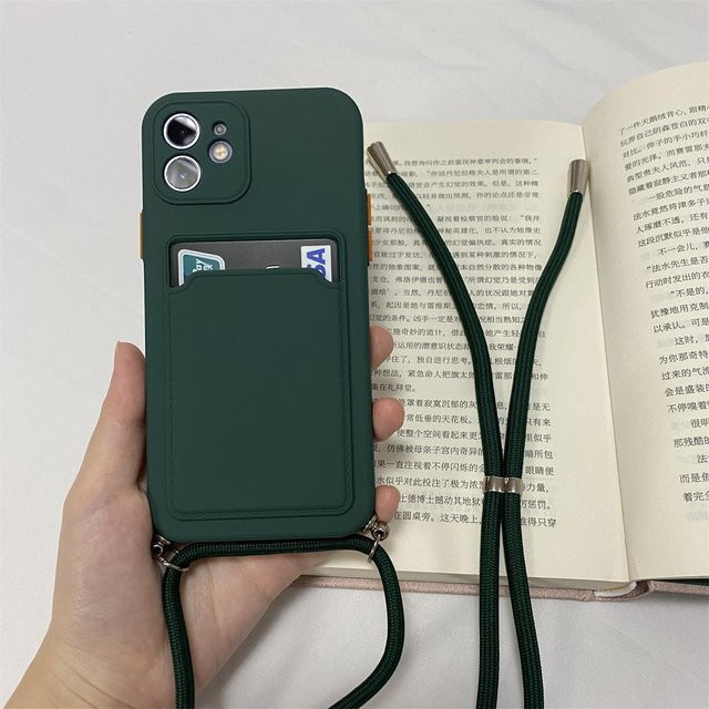 YULIN Silikonhülle mit Halsketten-Lanyard und Kartenhalter für Xiaomi 13 T 12T 11 Lite Poco X5 F5 X3 Pro C55 C31 M3 M4 Pro 14 in Grün - Bild 1